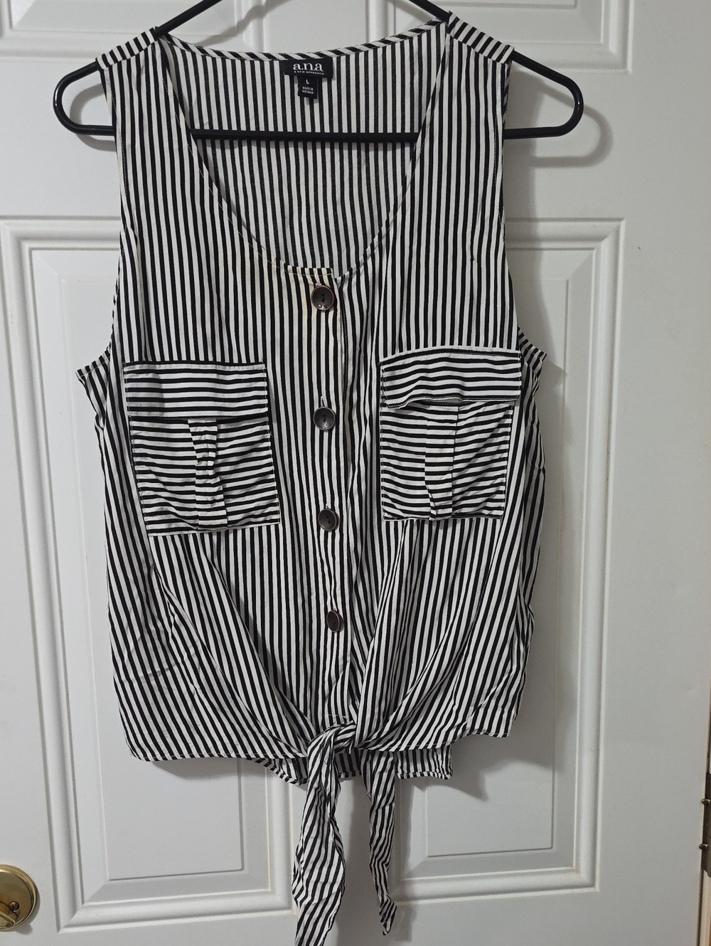 a.n.a Black & White Vertical Stripe Tie-Front Sleeveless Top